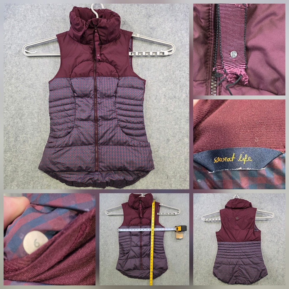 Lululemon Vest Womens 6 Purple Polka Dot Puffer Insulated Full Zip Jacket Hiking
